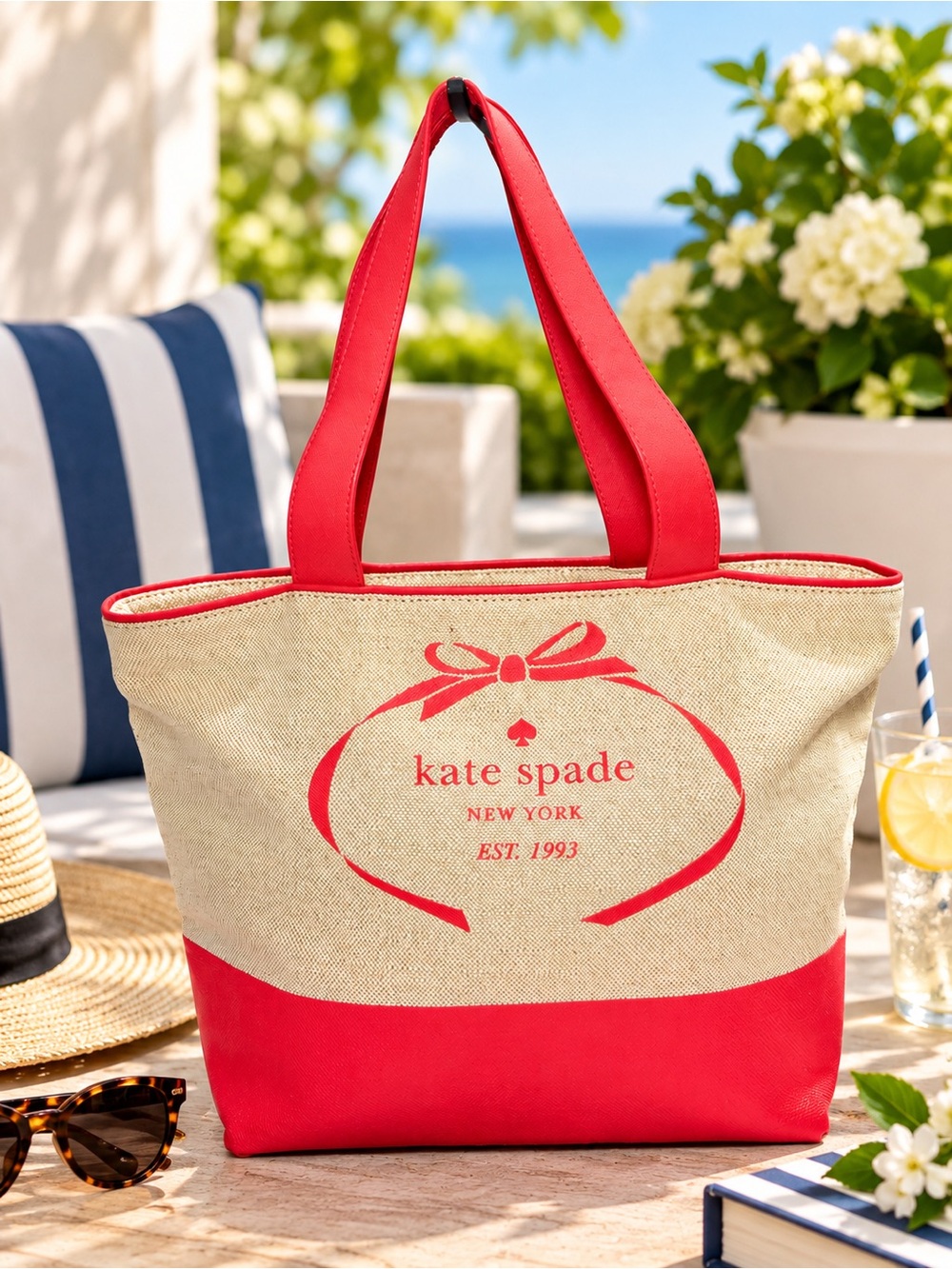 Kate Spade New York Bow Logo Cotton Jute & Leather Tote